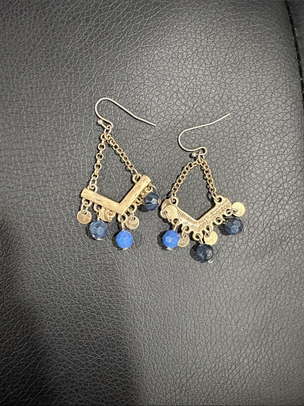 Boho Gold Drop Earrings with Blue Beads